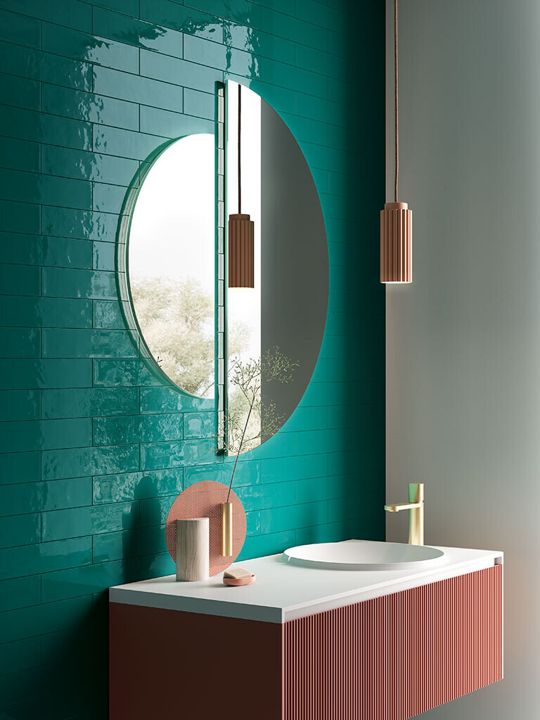 Rivestimenti bagno Ceramica Fioranese Fio Glossy Brick Peacock 73x30 1